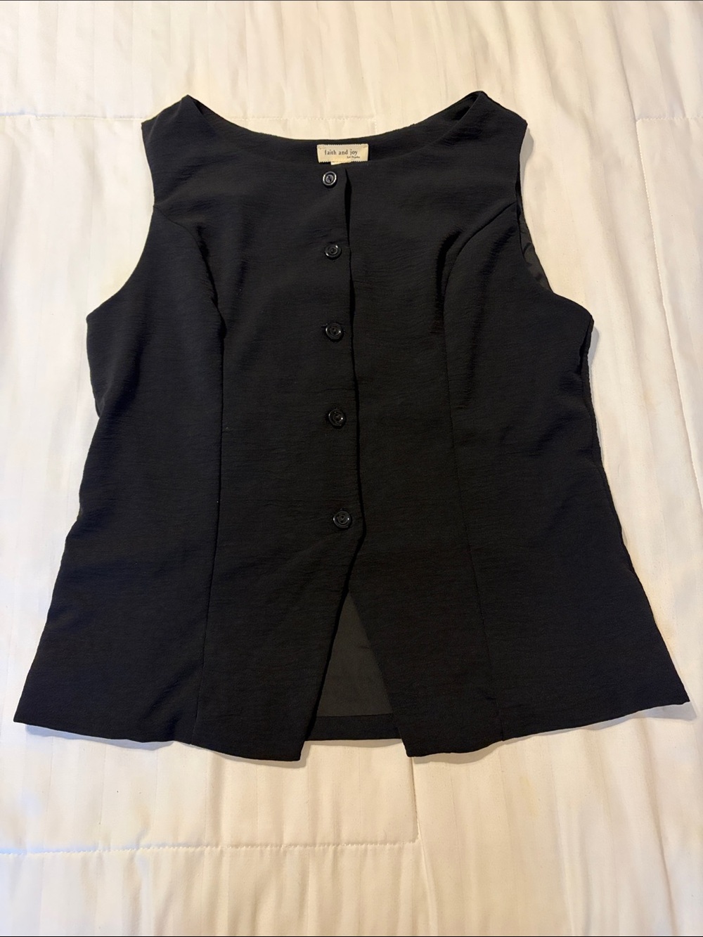 Faith and Joy Black Button-Front Sleeveless Vest Top